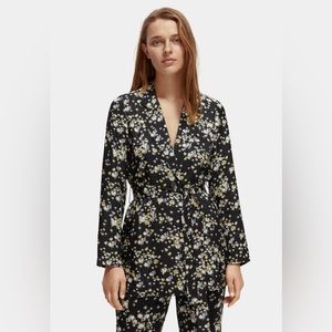 NWT Scotch & Soda Black Floral Wrap Jacket